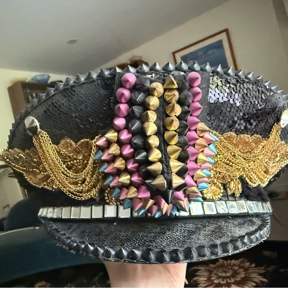 Embellished Black and Gold Hat festival edm bm headpiece headdress captain hat main image 4